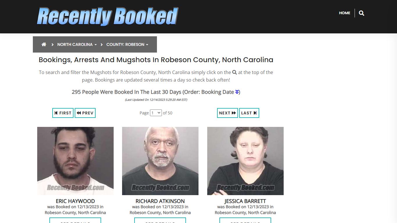 Bookings, Arrests and Mugshots in Robeson County, North Carolina