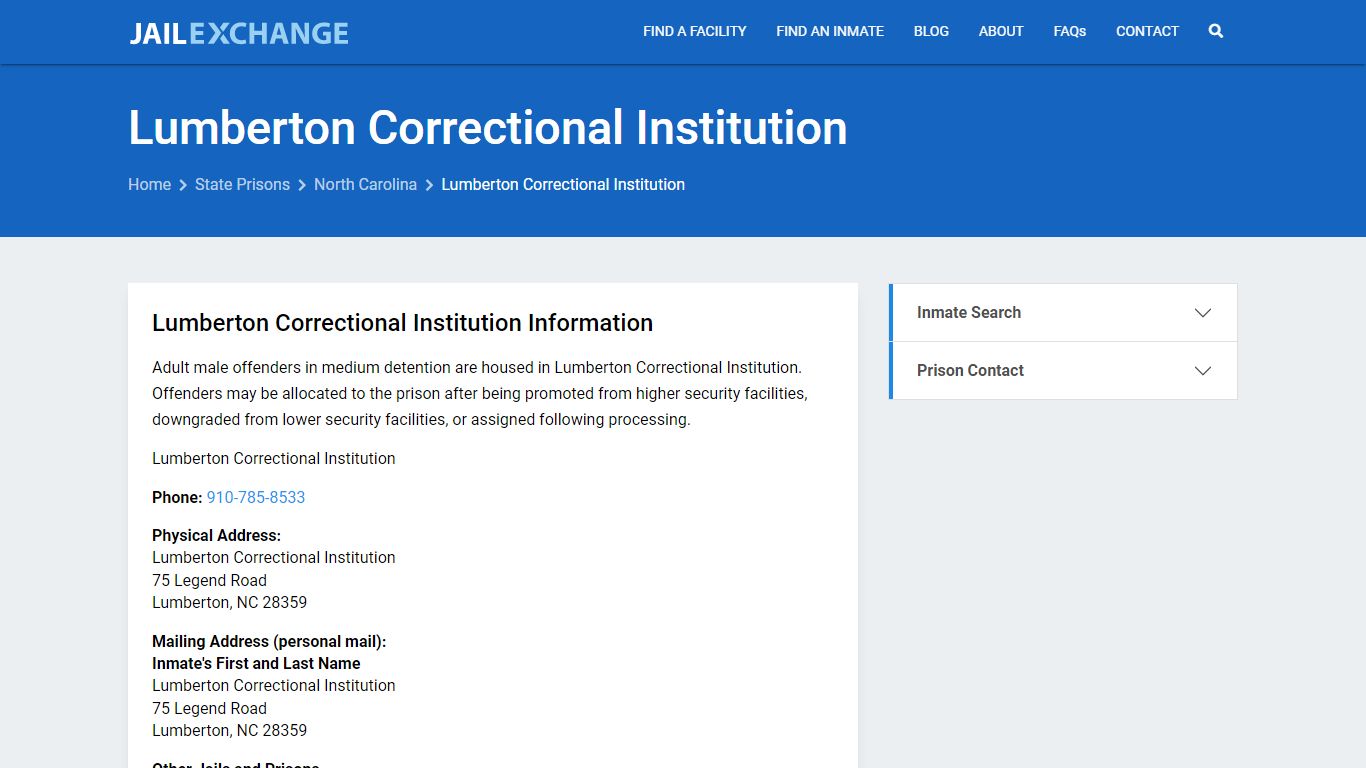 Lumberton Correctional Institution Inmate Search, NC - Jail Exchange