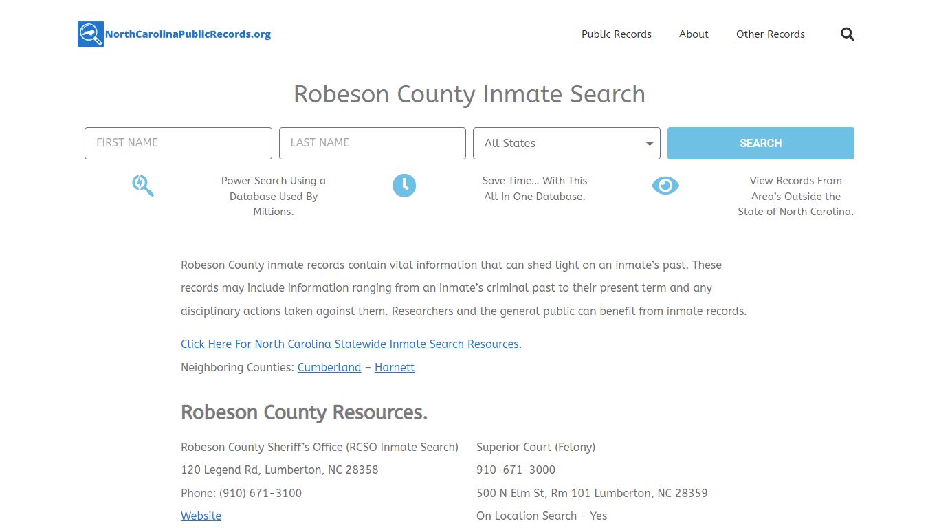 Robeson County Inmate Search - RCSO Current & Past Jail Records